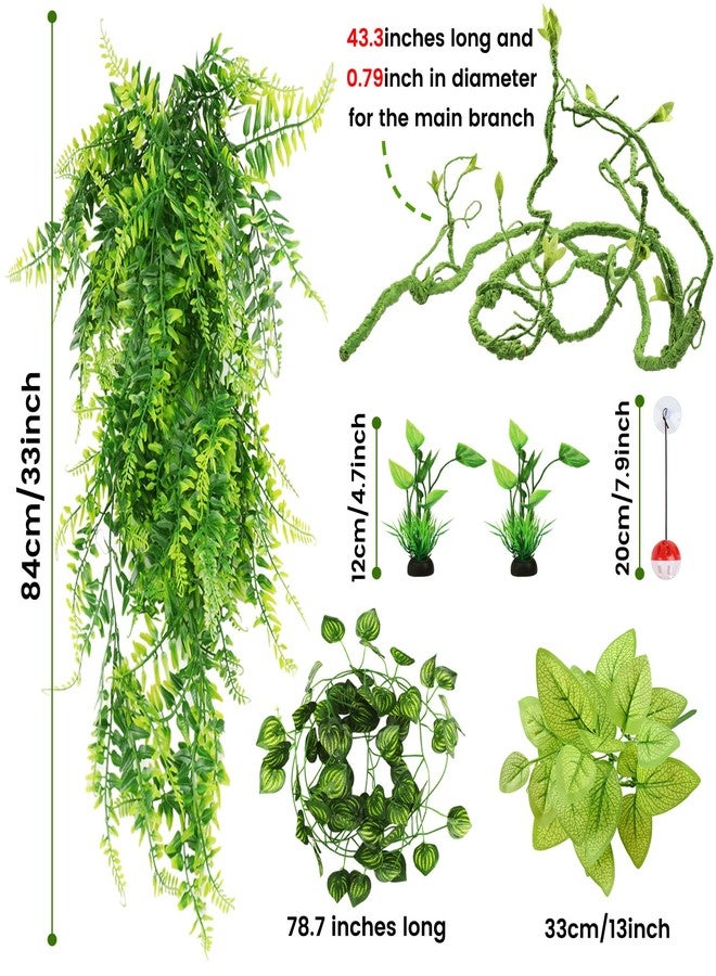 QUOZUO Bearded Dragon Accessories - Terrarium Hanging Plant Vines, Reptile Plants, Toys Ball With Bells, Leopard Gecko Tank Accessories for Lizard Snake Geckos Chameleon - Image 2